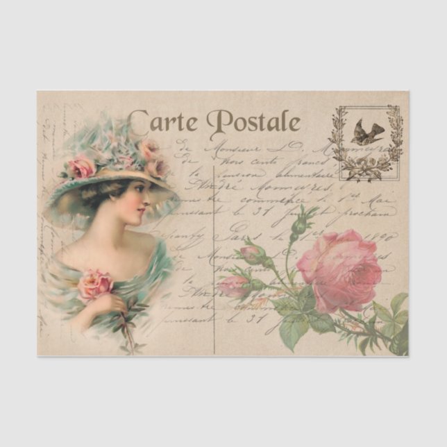 Papier Mousseline Illustration Carte Postale/Dame Victorienne Avec R (Recto)