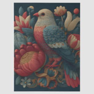 Papier Mousseline Illustration d'art folklorique d'un oiseau parmi u