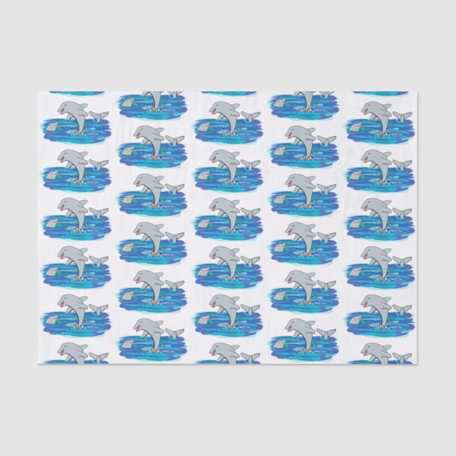 Papier Mousseline Illustration de dauphins heureux adorables (Recto)