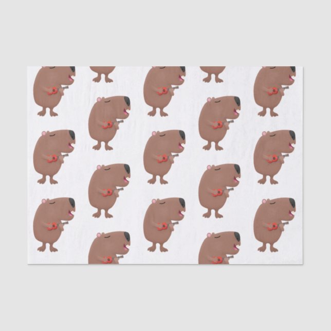 Papier Mousseline Illustration de dessin animé de capybara ukulele (Recto)
