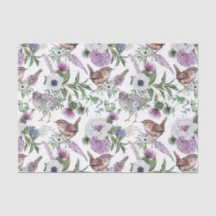 Papier Mousseline Illustration de pinsons floraux violets et verts