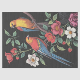 Papier Mousseline Illustration des fleurs et des oiseaux