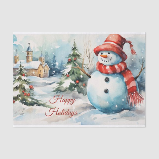 Papier Mousseline Illustration du bonhomme de neige de Noël (Recto)