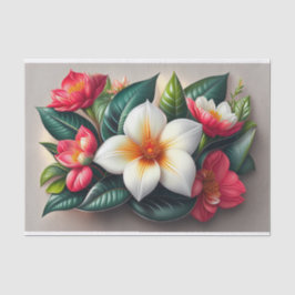 Papier Mousseline Illustration du bouquet tropical blanc rouge flora