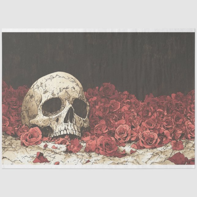 Papier Mousseline Illustration du découpage du crâne et des roses ro (Recto)