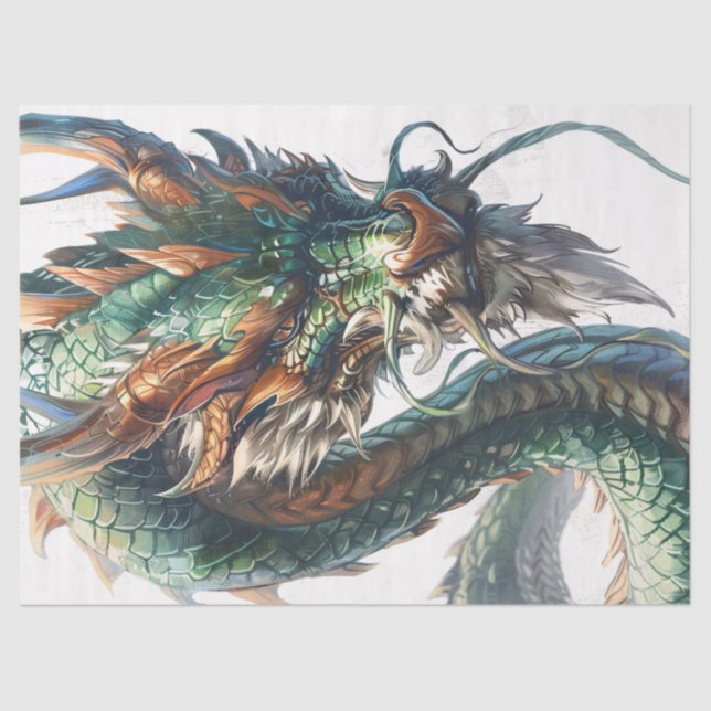 Papier Mousseline Illustration du dragon chinois vert déroupage (Recto)