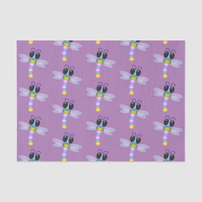 Papier Mousseline Illustration d'une libellule bleu et rose (Recto)
