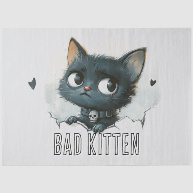 Papier Mousseline Illustration Edgy Kitten - Texte "Bad Kitten" (Recto)