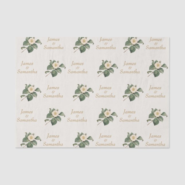 Papier Mousseline Illustration florale blanche simple | Cadeau Maria (Recto)