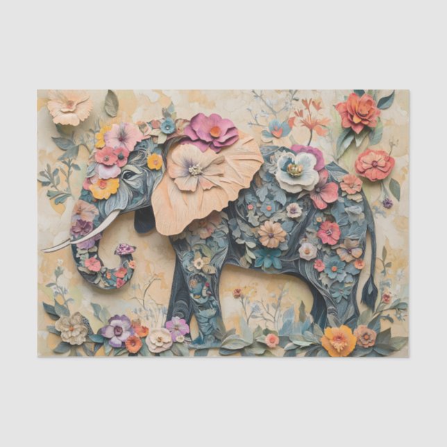 Papier Mousseline Illustration florale des éléphants (Recto)