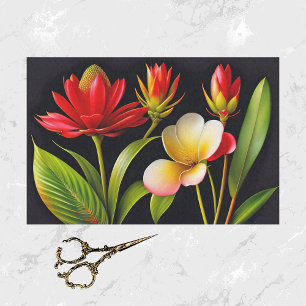 Papier Mousseline Illustration florale Tropicale Rouge Jaune