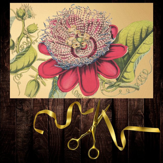 Papier Mousseline Illustration Passionflower Vintage Red Gold (Créateur téléchargé)
