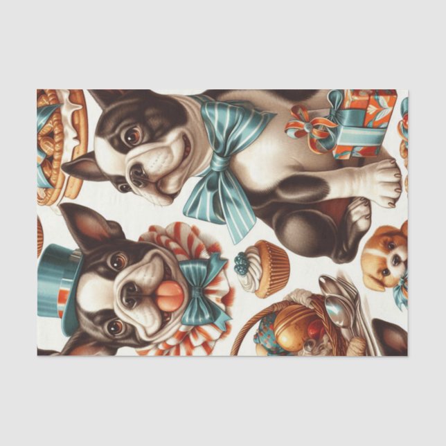 Papier Mousseline Illustration Retro Cute Boston Terrier (Recto)