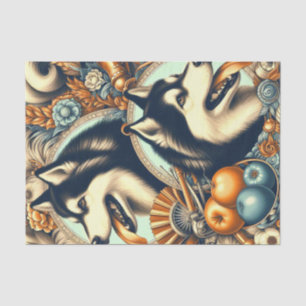 Papier Mousseline Illustration Retro Siberian Husky