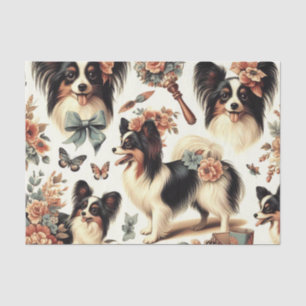 Papier Mousseline Illustration Vintage de chien Papillon