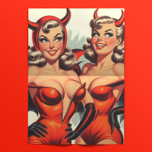 Papier Mousseline Illustration vintage Devil Girls