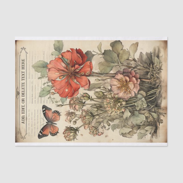 Papier Mousseline Illustrations de fleurs botaniques sur le parchemi (Recto)
