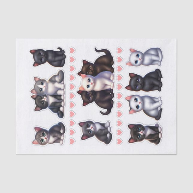 Papier Mousseline Illustrations de Kitten noir, blanc et gris (Recto)