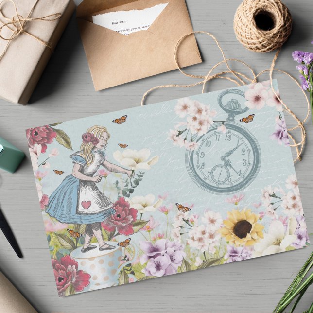 Papier Mousseline Imaginaire Alice Au Pays Des Merveilles Pré Floral (Créateur téléchargé)