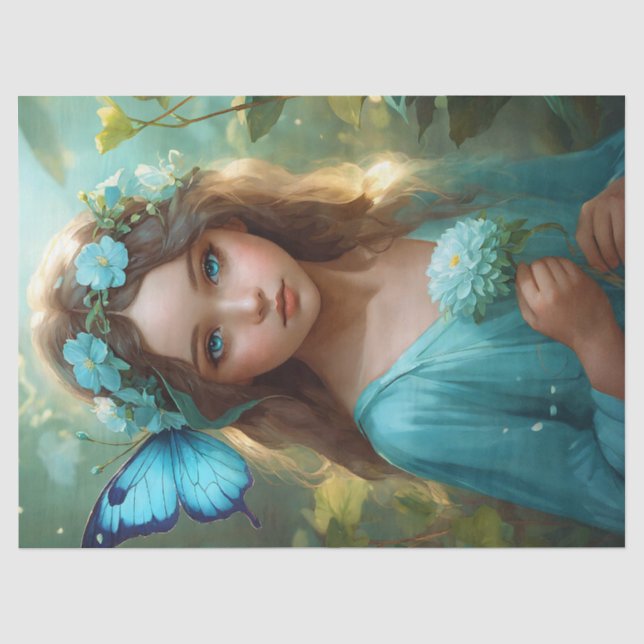 Papier Mousseline Imaginaire Belle Cyan Green Fairy Girl Découpage (Recto)