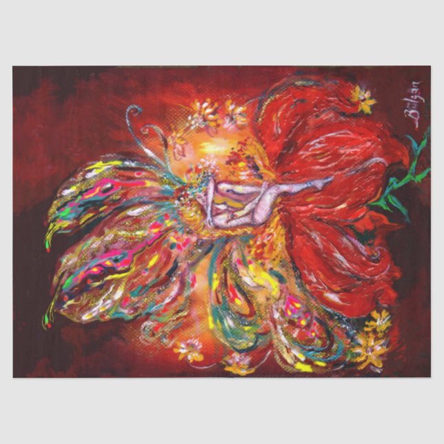 PAPIER MOUSSELINE IMAGINAIRE FLEURS ROUGES (Recto)