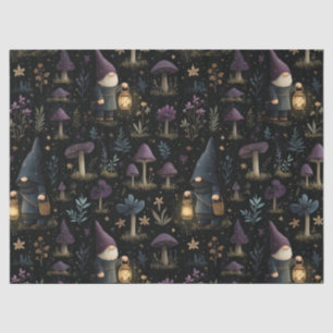 Papier Mousseline Imaginaire foncé Gnome et Motif de champignons