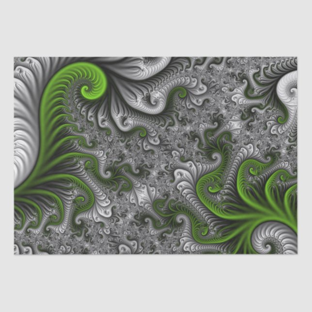 Papier Mousseline Imaginaire Monde Vert Et Gris Art Fractal Abstrait (Recto)