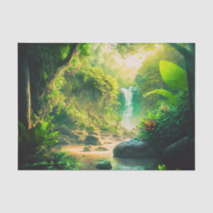 Papier Mousseline Imaginaire Paradis tropical Paysage avec cascade