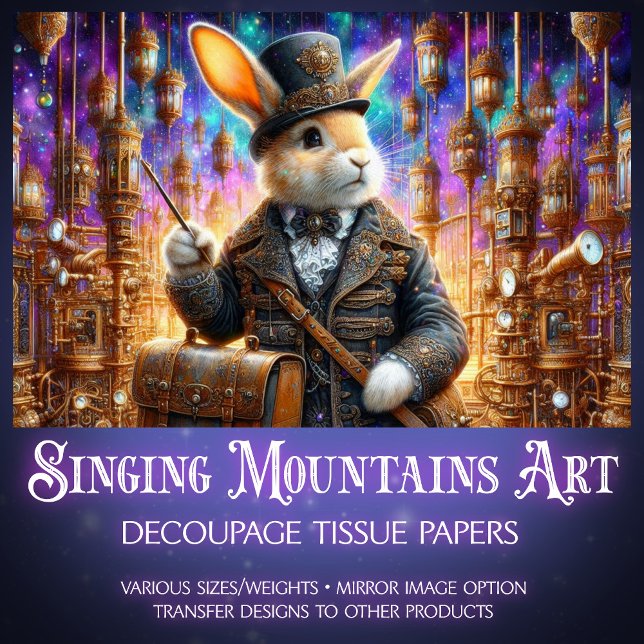 Papier Mousseline Imaginaire Rabbit mécanique Steampunk Decoupage (Créateur téléchargé)