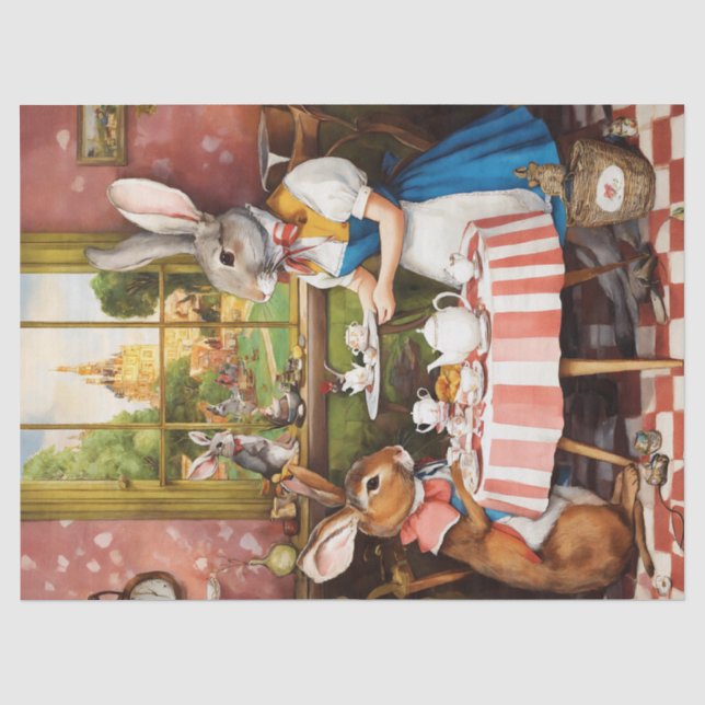 Papier Mousseline Imaginaire Tea Party de lapin dédécoupage animal (Recto)