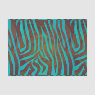 Papier Mousseline Impression Brown et Turquoise Zebra