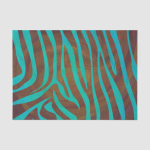 Papier Mousseline Impression Brown et Turquoise Zebra