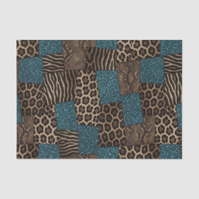 Papier Mousseline Impression d'animaux africains patchwork | Marron  (Recto)