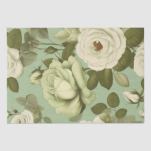 Papier Mousseline Impression de fleurs italiennes vertes et blanches