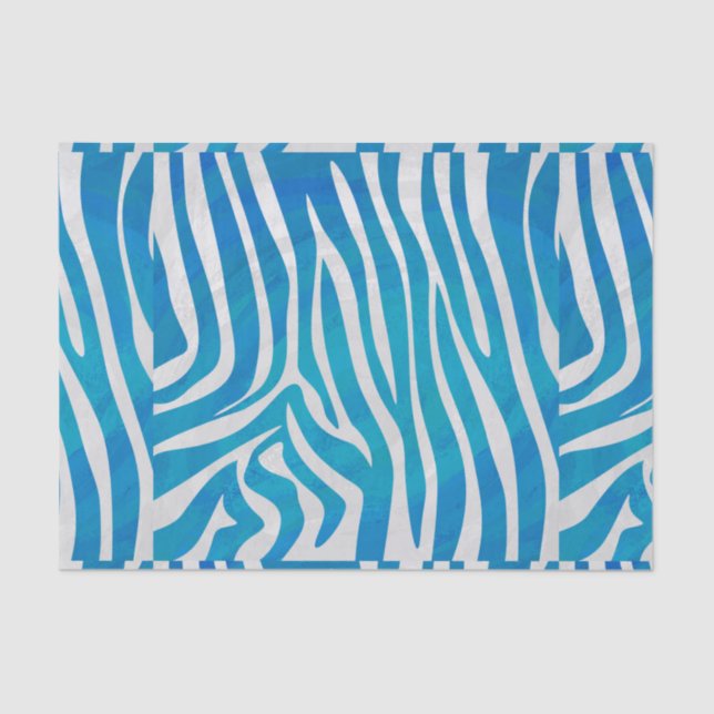 Papier Mousseline Impression en bleu et blanc Zebra (Recto)