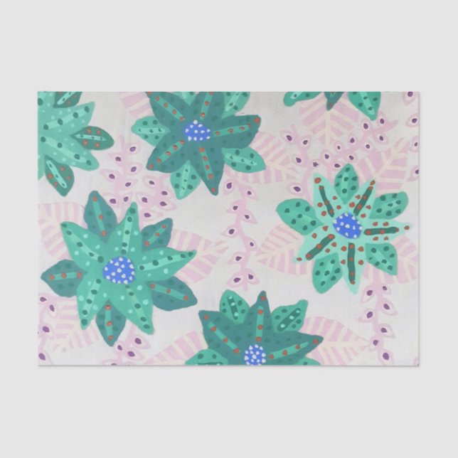 Papier Mousseline Impression florale Festive Vert Mint (Recto)