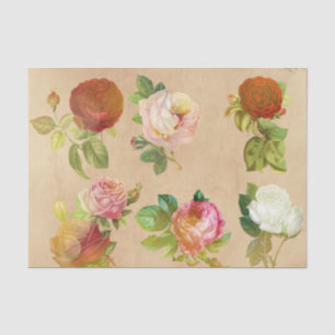 Papier Mousseline Impression florale rose de vieux cru