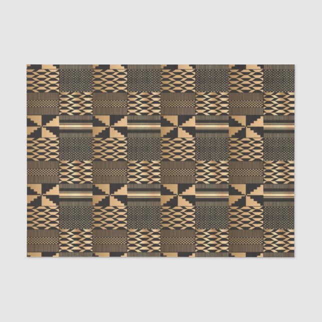 Papier Mousseline Impression Kwanzaa Kente (Noir/Or) (Recto)
