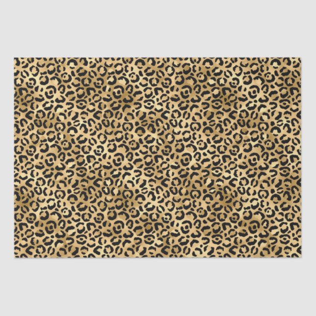Papier Mousseline Imprimé animal léopard guépard or noir  (Recto)