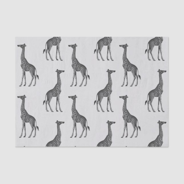 Papier Mousseline Imprimer Giraffe Argent Bleu Cute (Recto)