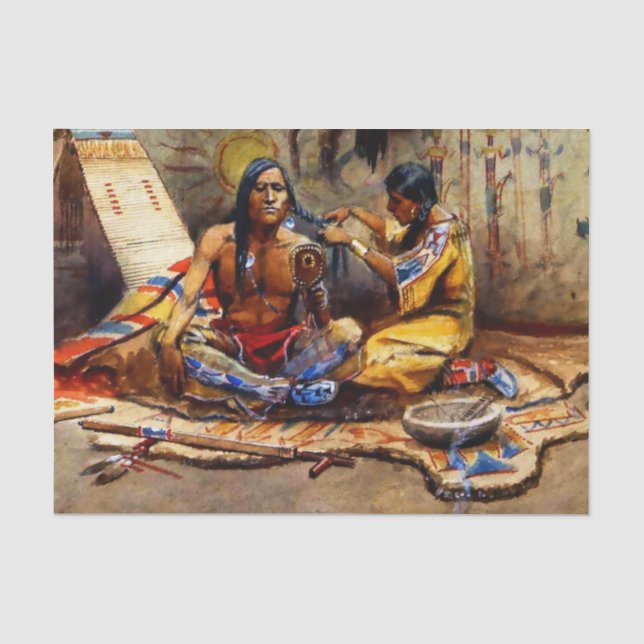 Papier Mousseline "Indian Beauty Parlor" de Charles M Russell (Recto)