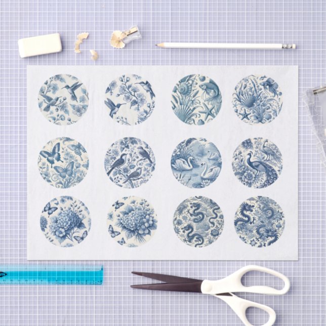 Papier Mousseline Individual Blue Chinoiserie Inspired Decoupage (Artisanat)