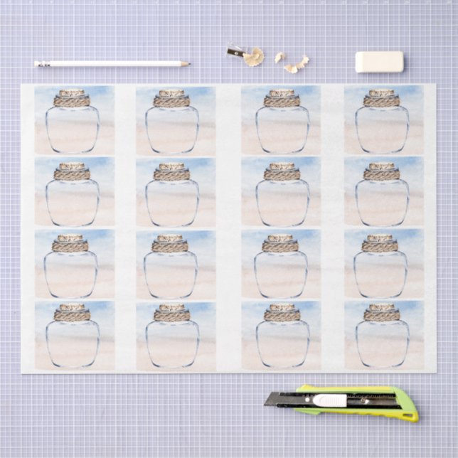 Papier Mousseline Individual Jars & Coastal Background Decoupage  (Artisanat)