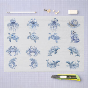 Papier Mousseline Individuel bleu blanc Delft inspiré de l'ancien