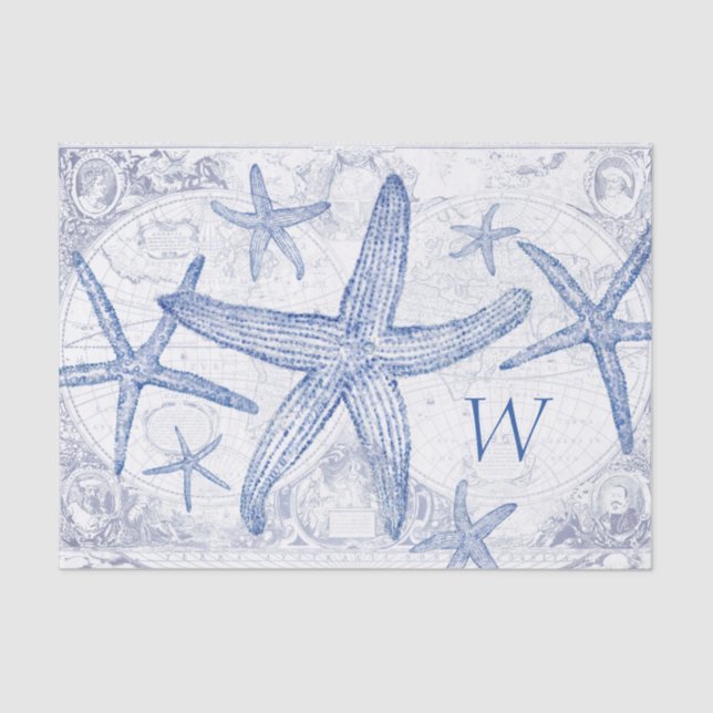 Papier Mousseline Initiale décorée d'un monogramme de motif bleu (Recto)
