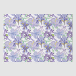 Papier Mousseline Iris floral aquarelle jaune violet 