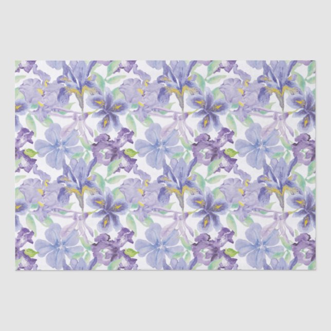 Papier Mousseline Iris Floral Aquarelle Jaune Violet  (Recto)
