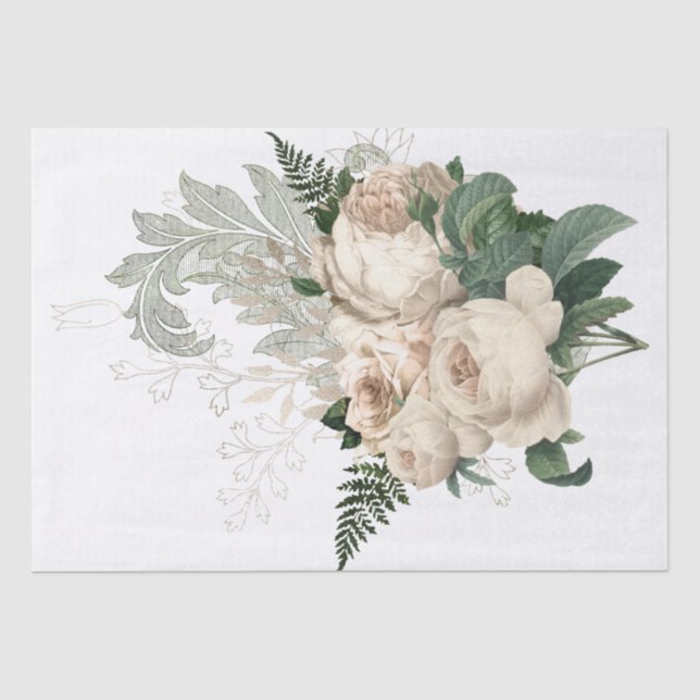 Papier Mousseline Ivory Floral Bouquet Wasserfarbe Decoupage (Recto)