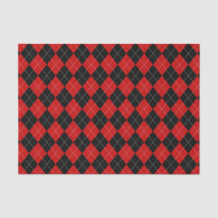 Papier Mousseline Jacquard preppy Tartan Diamond Plaid Rouge Noir