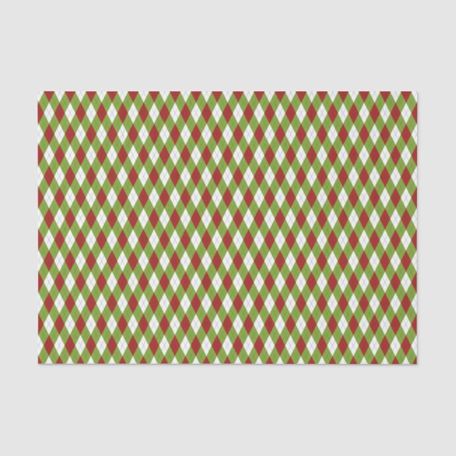 Papier Mousseline Jacquard rouge et vert de Noël Motif arlequin (Recto)
